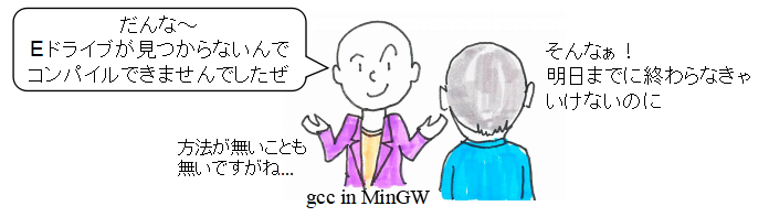 MinGW の gcc が E ドライブが無いと言ってウルサイ
